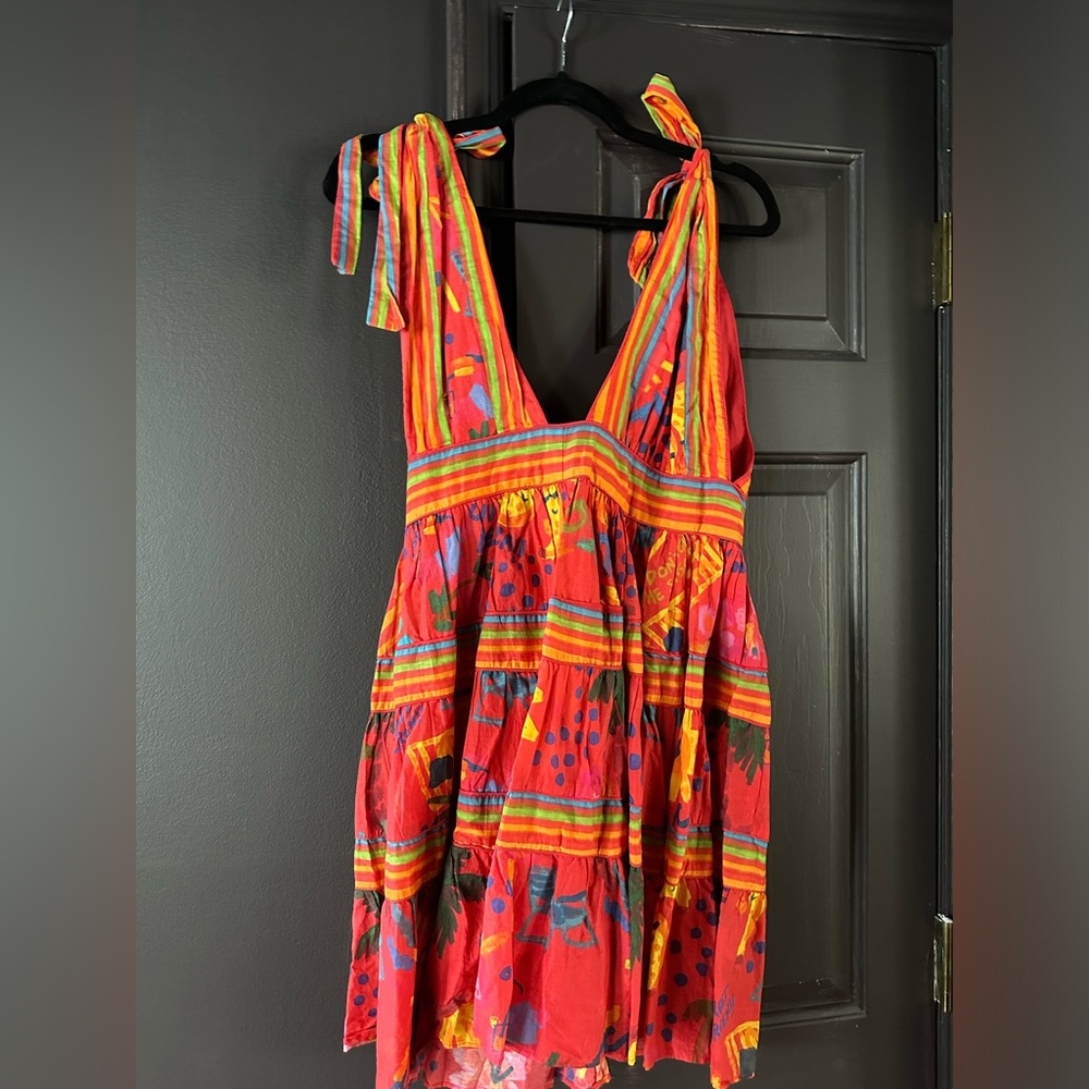 FARM Rio Red Multicolor Striped & Floral Mini Dress